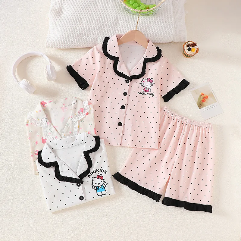 2026 Summer Girls Pajamas Thin Short Sleeve Shorts Set Cute Baby Home Wear Korean Style Kids Sleepwear thumbnail 4