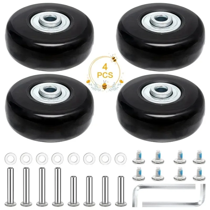 4 PCS 50x18mm Luggage Suitcase Replacement Wheels, Rubber Luggage Wheel Repair Kit Heavy Duty Suitcase Wheels Replacement(Black) thumbnail 2