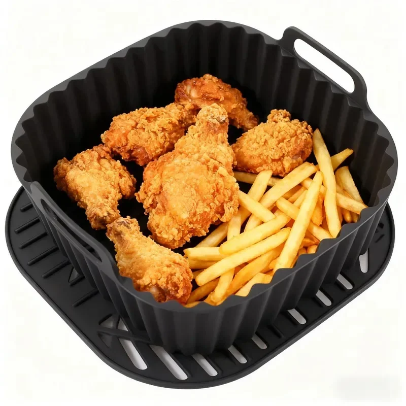 Square Non Stick Silicone Liners Reusable Air Fryer Basket Mat Suitable for 4-7QT Air Fryer Oven Microwave Baking thumbnail 3