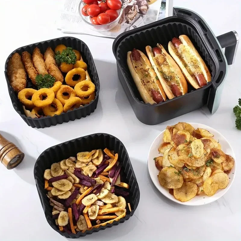 Square Non Stick Silicone Liners Reusable Air Fryer Basket Mat Suitable for 4-7QT Air Fryer Oven Microwave Baking thumbnail 4