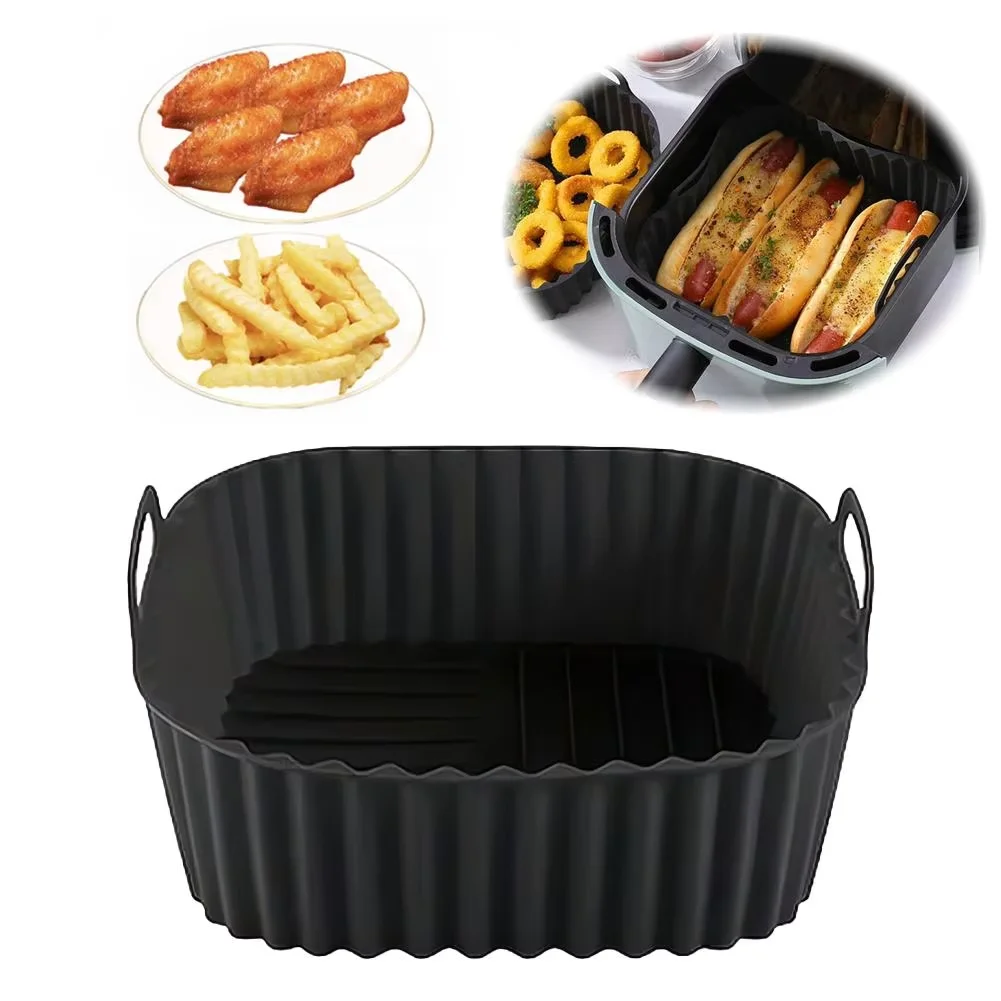 Square Non Stick Silicone Liners Reusable Air Fryer Basket Mat Suitable for 4-7QT Air Fryer Oven Microwave Baking