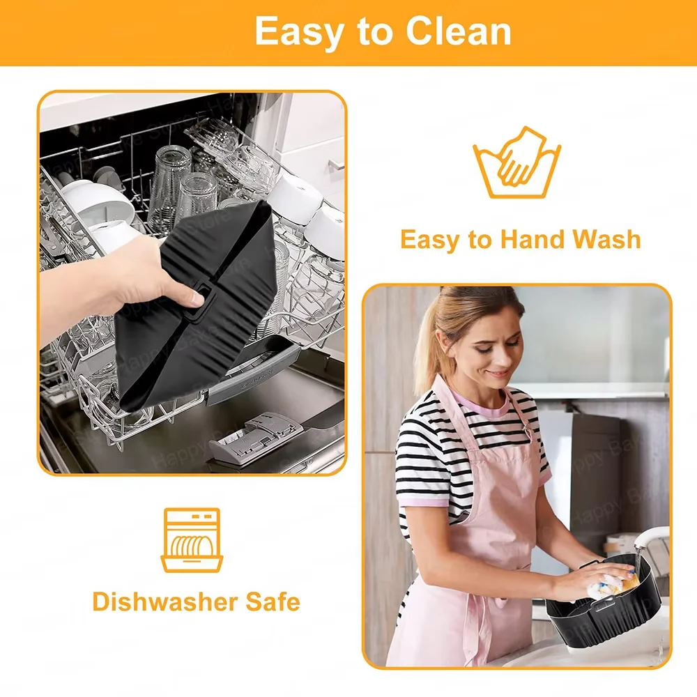 Square Non Stick Silicone Liners Reusable Air Fryer Basket Mat Suitable for 4-7QT Air Fryer Oven Microwave Baking thumbnail 5