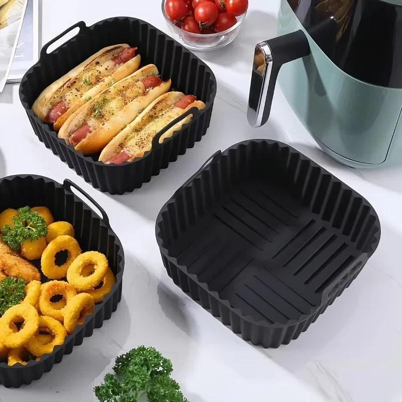 Square Non Stick Silicone Liners Reusable Air Fryer Basket Mat Suitable for 4-7QT Air Fryer Oven Microwave Baking thumbnail 2