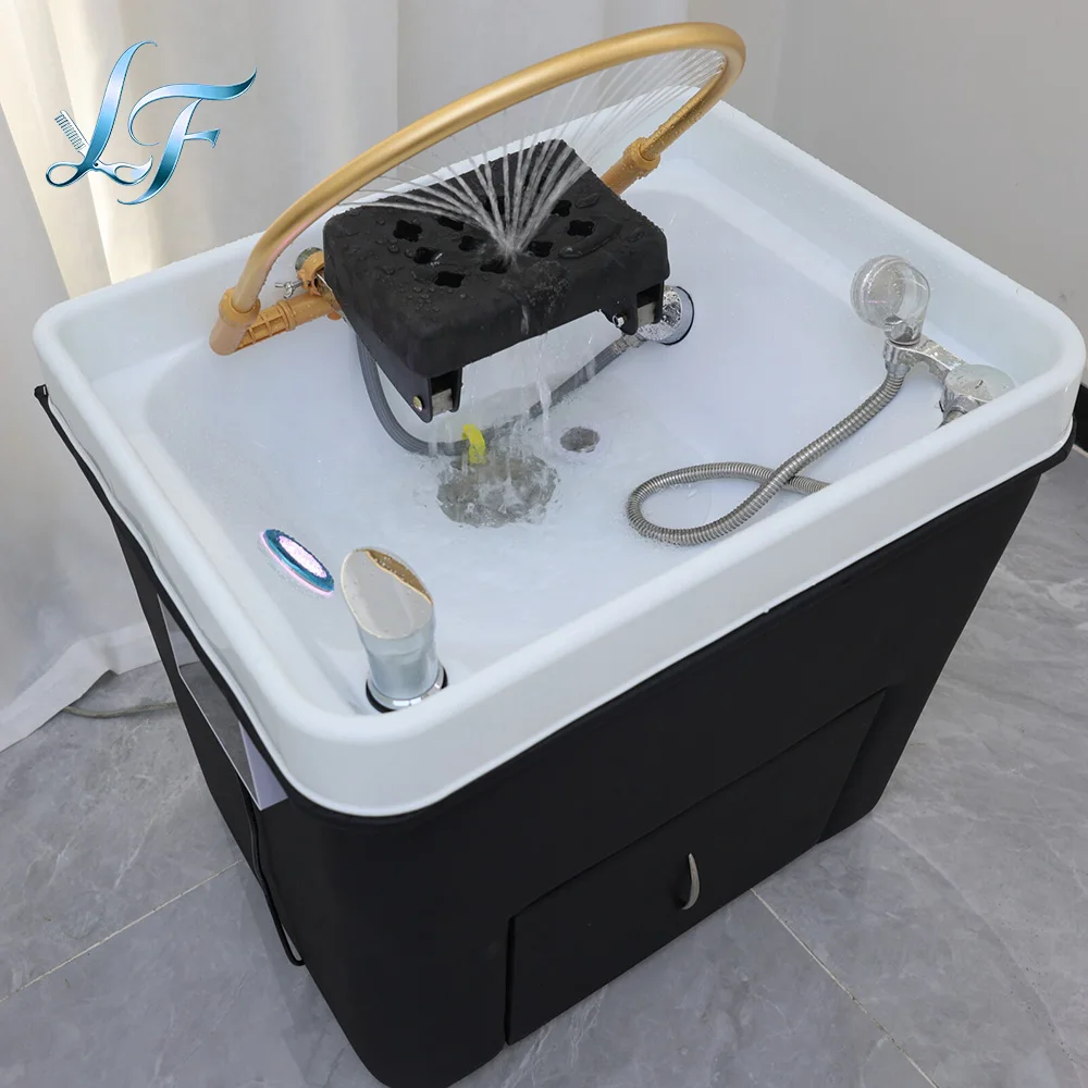 Salon Shampoo Chair With Ceramic Sink, Head Spa Fumigation Washing Station, Modern Bathroom Spa Furniture thumbnail 4