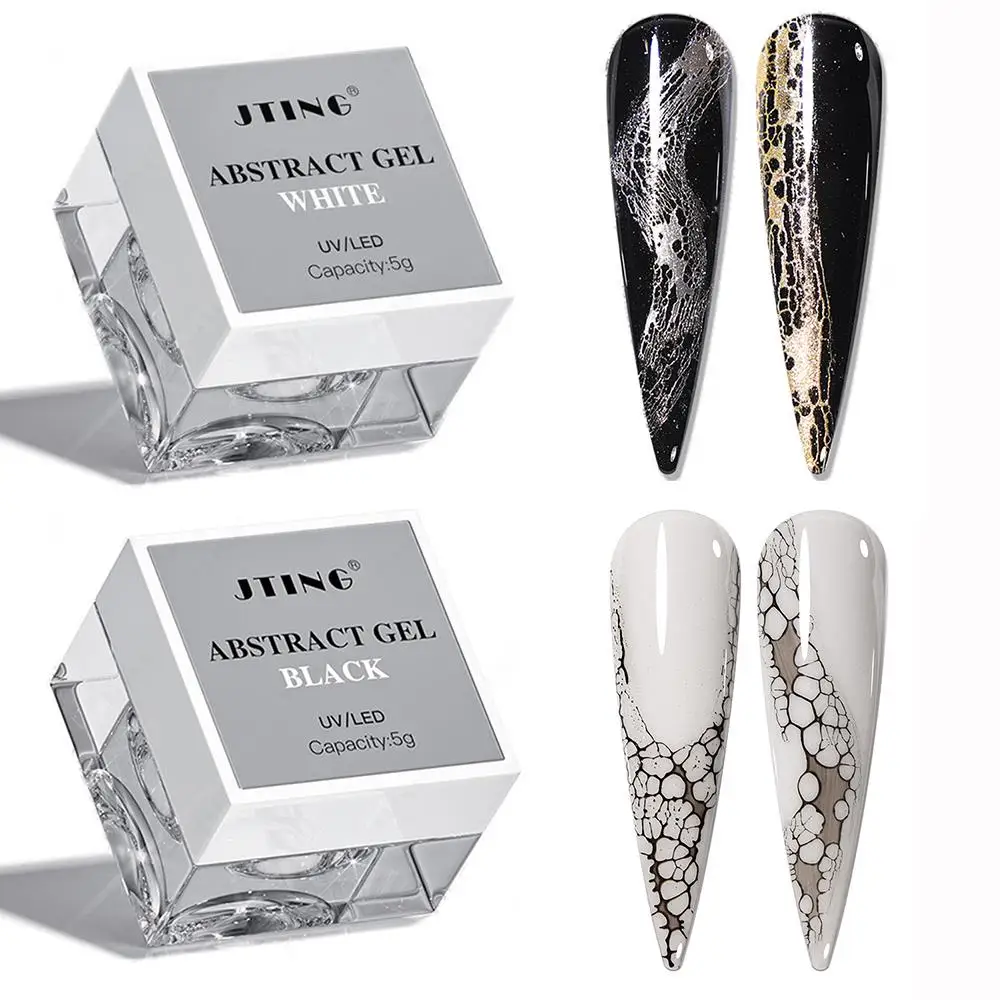 5g White Black Lace Gel Nail Polish Hole Bubble Wave Texture Abstract Nail Gel UV/LED Semi-Permanent Nail Art Painting Varnish 2