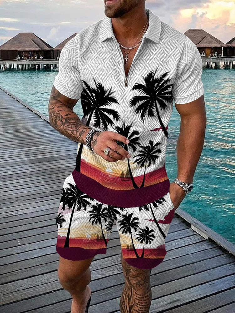 Funny 3D Polka Dot Print Men's Short Sleeve Sets Fashion Zip Polo Shirt Shorts 2 Piece Outfit Summer Street Clothing Casual Suit thumbnail 3