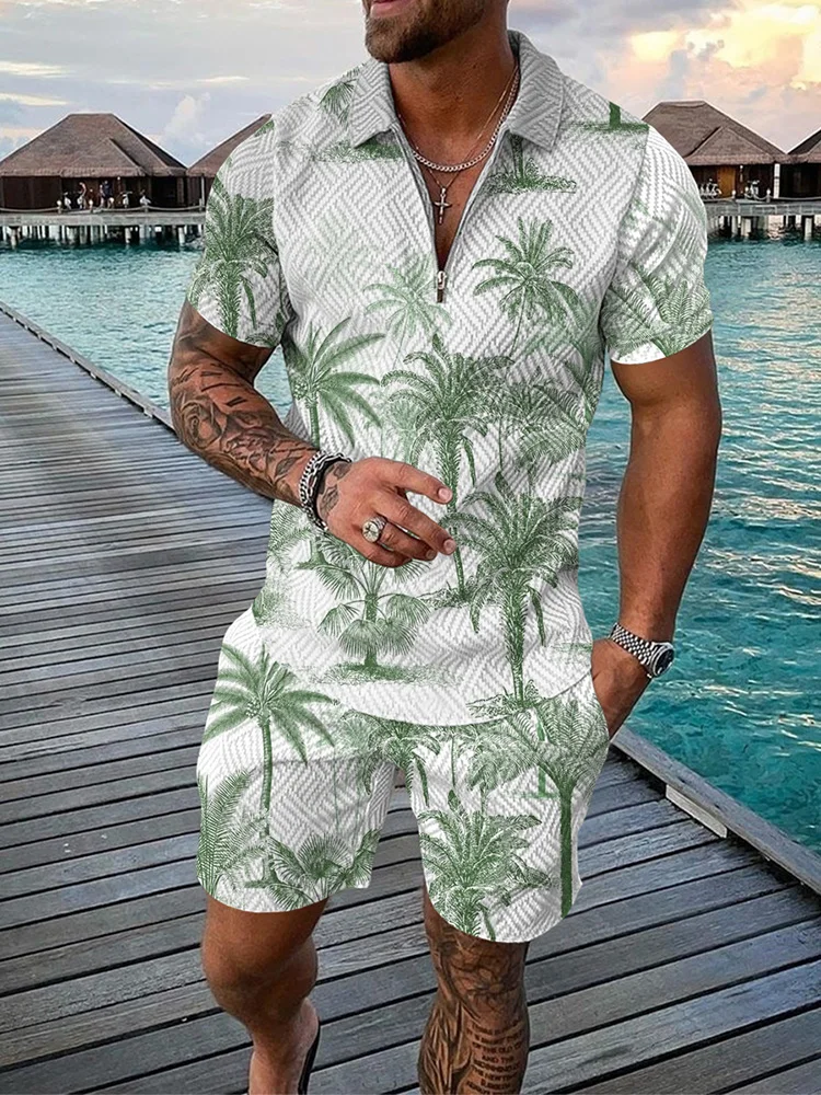 Funny 3D Polka Dot Print Men's Short Sleeve Sets Fashion Zip Polo Shirt Shorts 2 Piece Outfit Summer Street Clothing Casual Suit thumbnail 4