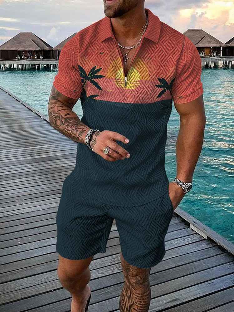 Funny 3D Polka Dot Print Men's Short Sleeve Sets Fashion Zip Polo Shirt Shorts 2 Piece Outfit Summer Street Clothing Casual Suit thumbnail 5