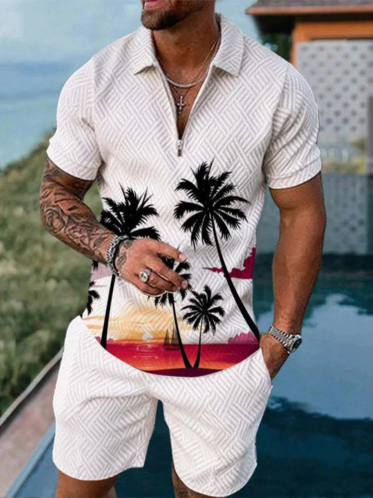 Funny 3D Polka Dot Print Men's Short Sleeve Sets Fashion Zip Polo Shirt Shorts 2 Piece Outfit Summer Street Clothing Casual Suit thumbnail 6