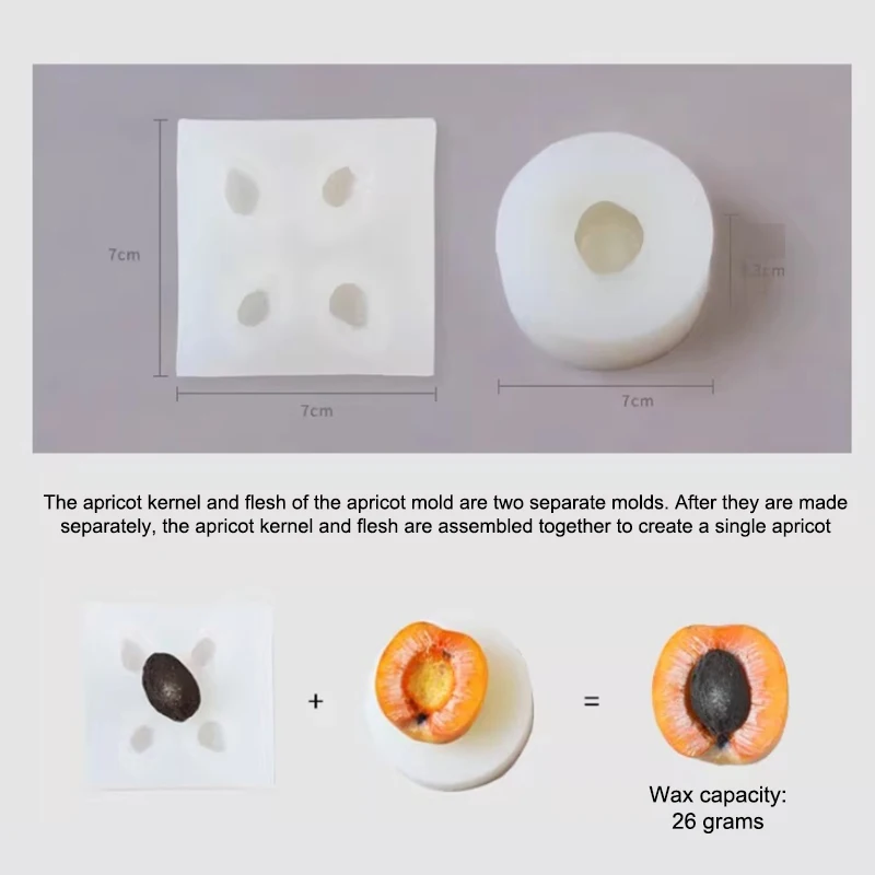 3D Apricot Fruit Candle Silicone Mold Form Handmade Resin Clay Crafts Cake Decorating Tools Plaster Mould Candle Making Supplies thumbnail 2