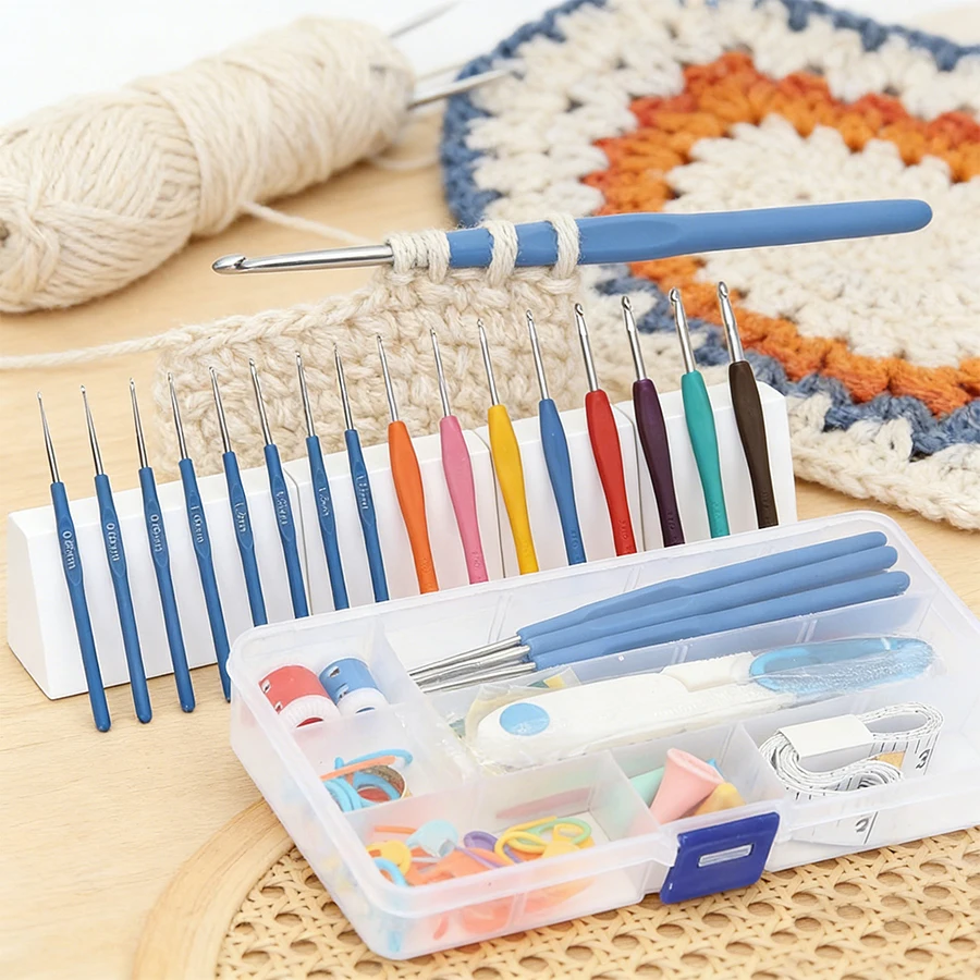 16-Piece Single-Head Crochet Hook Set, Handmade DIY Knitting Needle Kit, Random Colors thumbnail 2