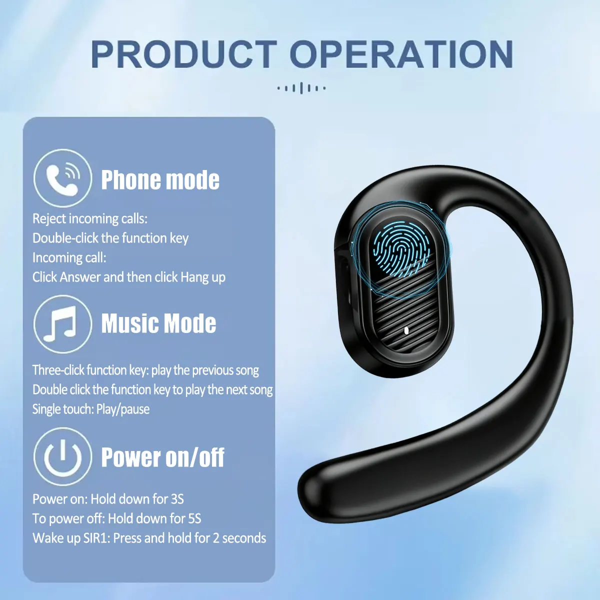 Wireless Bluetooth Earphones Air Conduction OWS Headphone HiFi Ear-Hook Music Sports Noise Cancel Headset for Smart Phones thumbnail 6