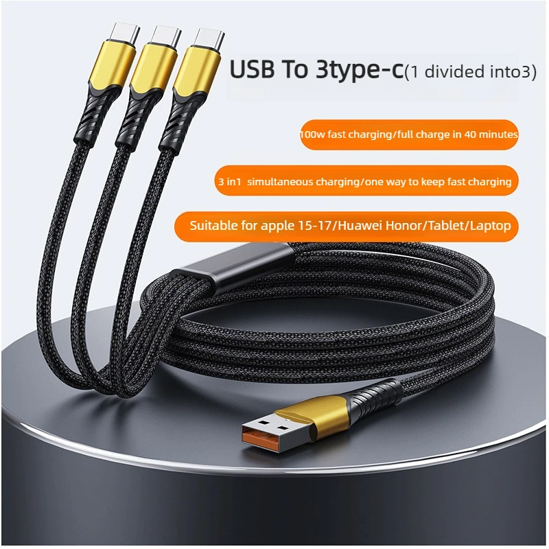 100W 3 in 1 USB Type C Cable USBA/ USBC To 3 Type C Fast Charging Cable Spliter Cord for iPhone17 Samsung Xiaomi Huawei thumbnail 2