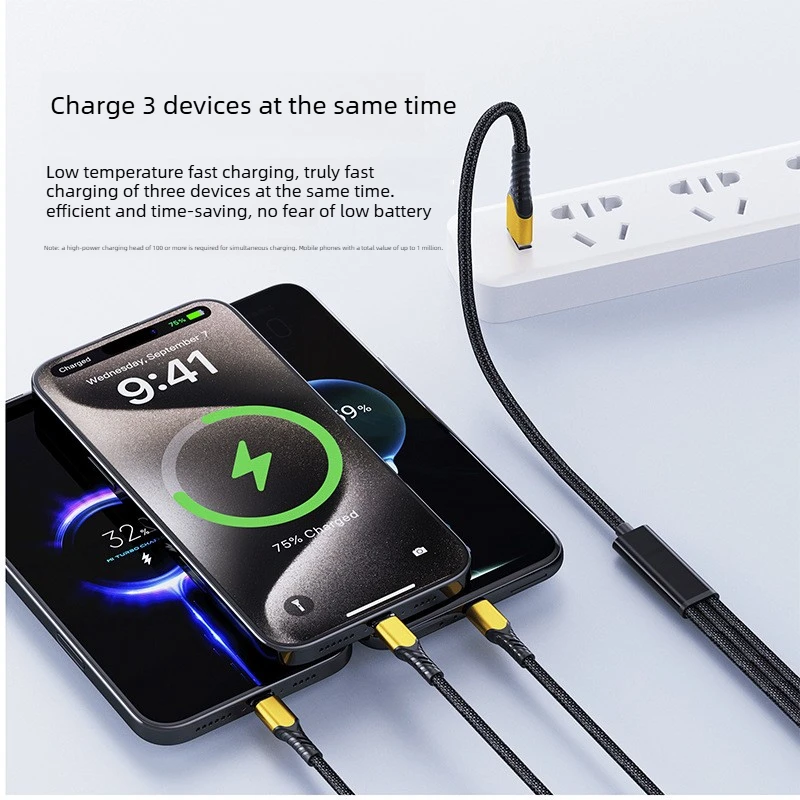 100W 3 in 1 USB Type C Cable USBA/ USBC To 3 Type C Fast Charging Cable Spliter Cord for iPhone17 Samsung Xiaomi Huawei thumbnail 4