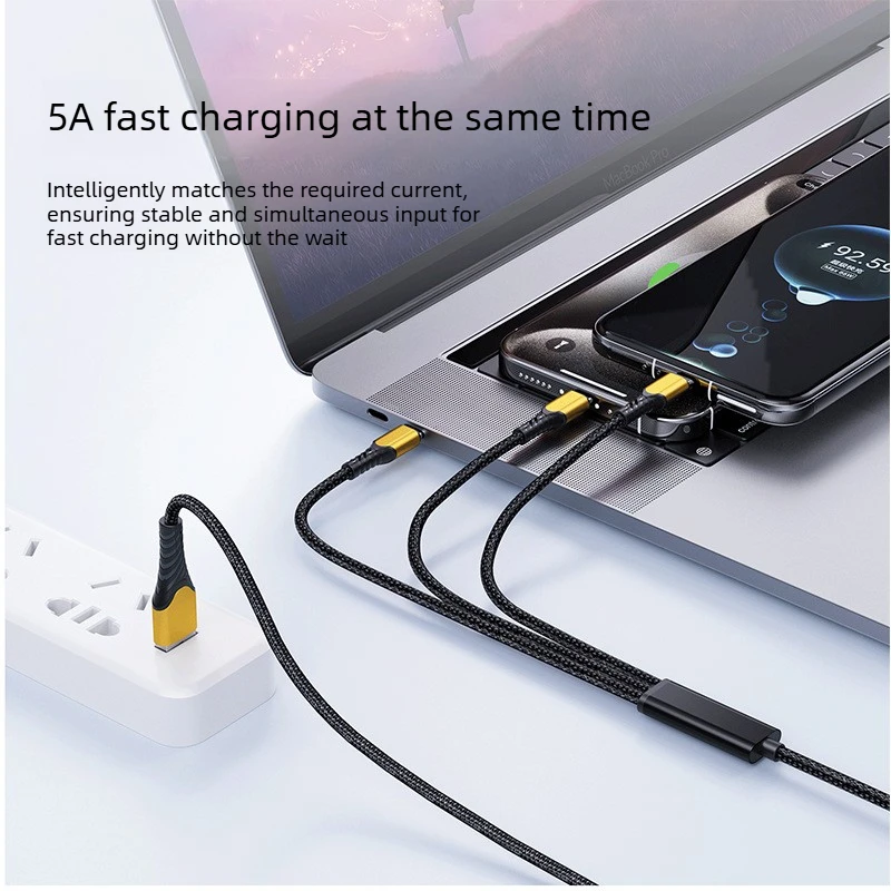 100W 3 in 1 USB Type C Cable USBA/ USBC To 3 Type C Fast Charging Cable Spliter Cord for iPhone17 Samsung Xiaomi Huawei thumbnail 3