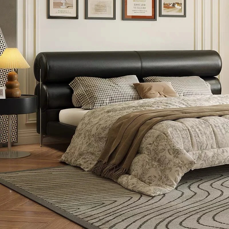 Modern Industrial Double Bed King Size Bed For Apartment Bedroom Furniture Black Leather thumbnail 4