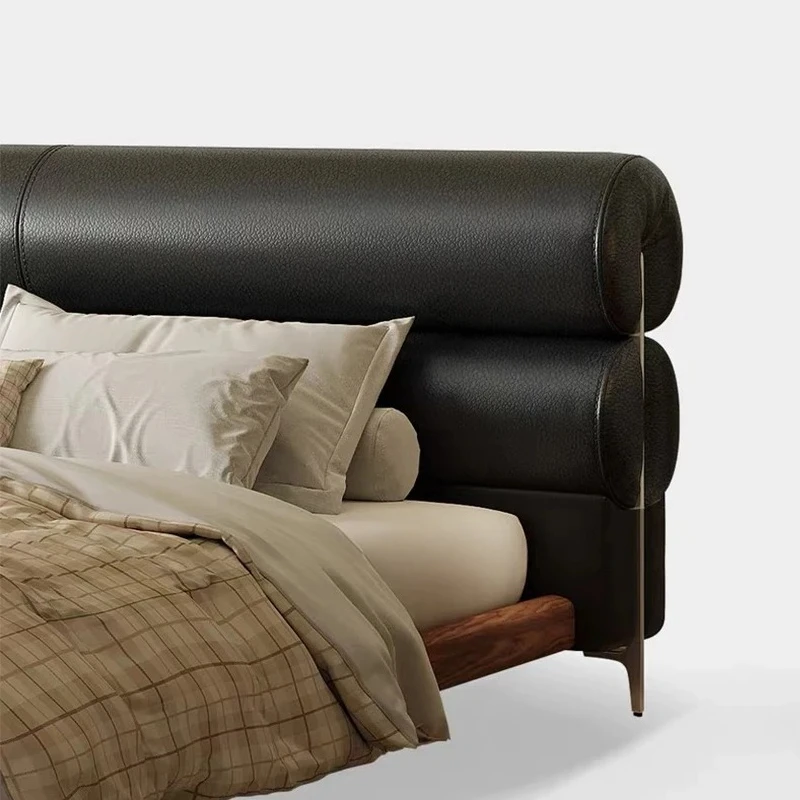 Modern Industrial Double Bed King Size Bed For Apartment Bedroom Furniture Black Leather thumbnail 5