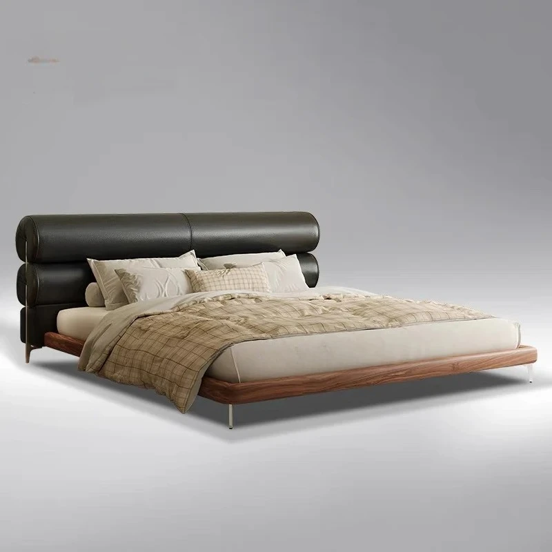 Modern Industrial Double Bed King Size Bed For Apartment Bedroom Furniture Black Leather thumbnail 6