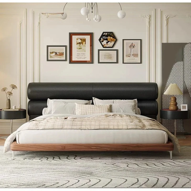 Modern Industrial Double Bed King Size Bed For Apartment Bedroom Furniture Black Leather thumbnail 2