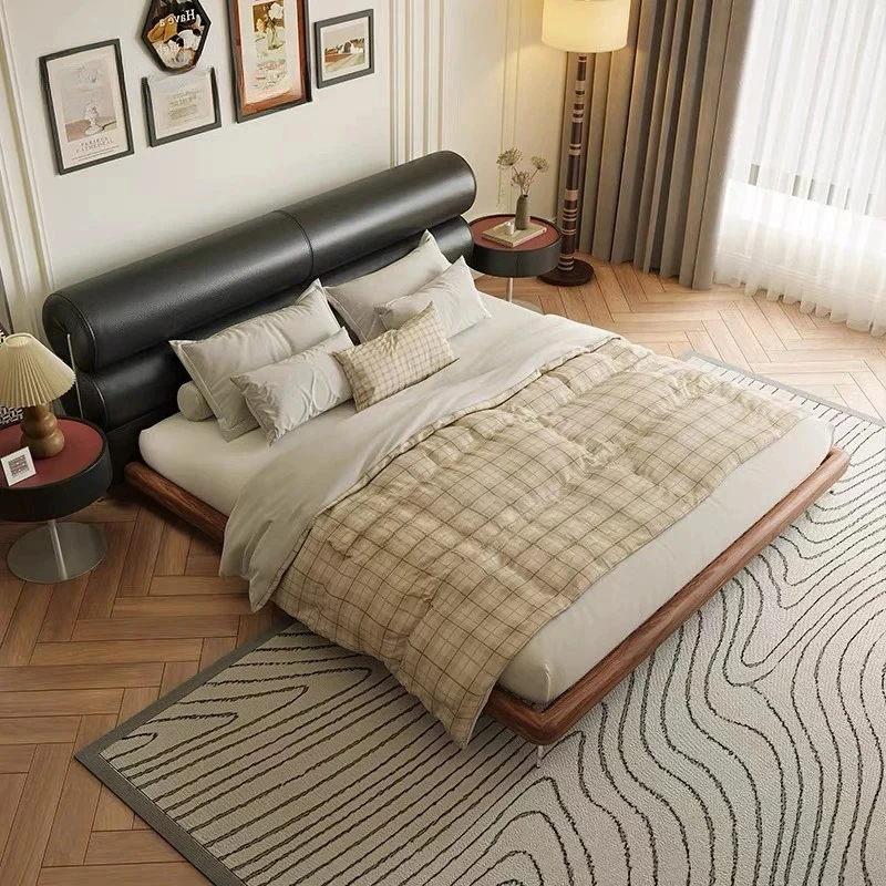 Modern Industrial Double Bed King Size Bed For Apartment Bedroom Furniture Black Leather thumbnail 3