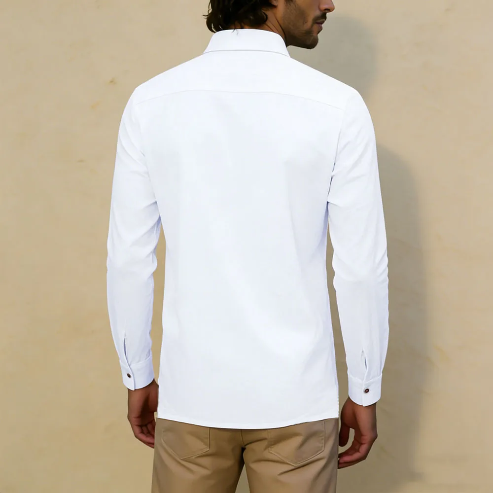 2026 New Men's Long Sleeve Casual Shirt Double Chest Pocket Button Up Shirt Soft Cotton Linen Men's Daily Work Tops thumbnail 2