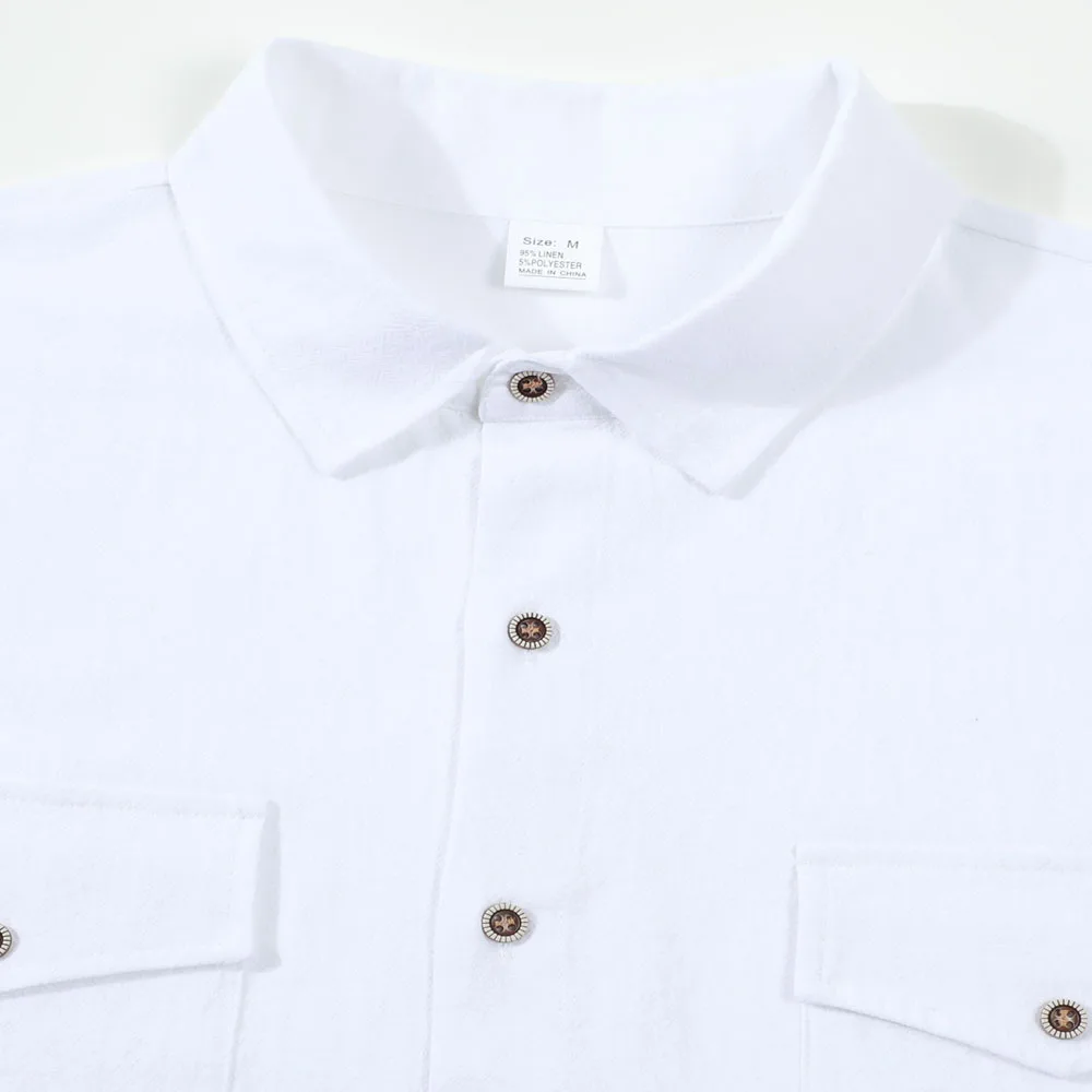 2026 New Men's Long Sleeve Casual Shirt Double Chest Pocket Button Up Shirt Soft Cotton Linen Men's Daily Work Tops thumbnail 3