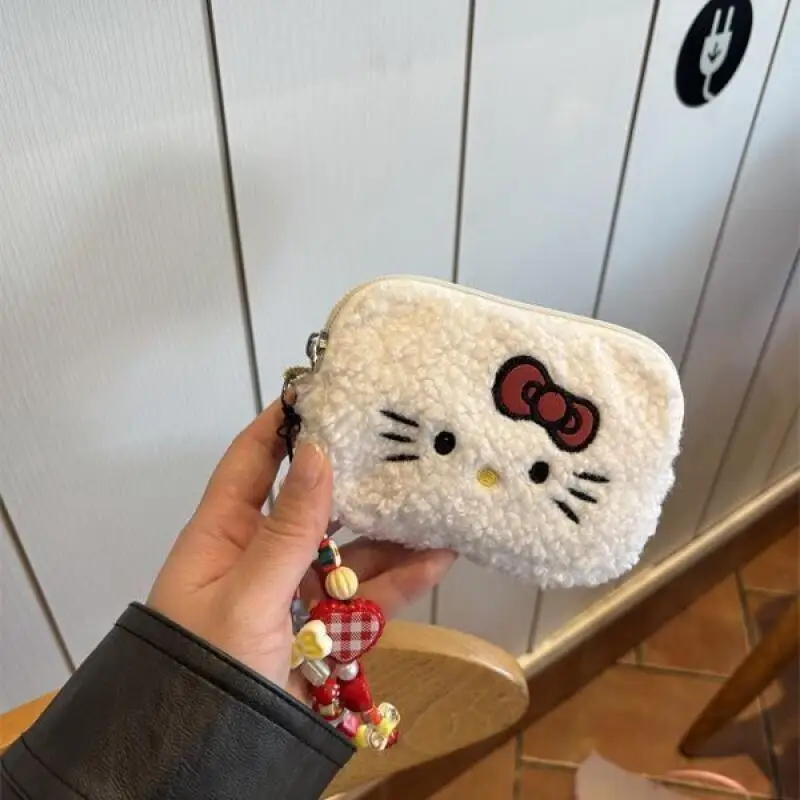Hello Kitty Plush Coin Purse – Kawaii Teddy Fuzzy Mini Wallet with Zipper, Cartoon Bag Charm for Women Girls Coin Storage & Gift thumbnail 4