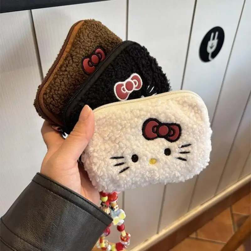 Hello Kitty Plush Coin Purse – Kawaii Teddy Fuzzy Mini Wallet with Zipper, Cartoon Bag Charm for Women Girls Coin Storage & Gift thumbnail 2