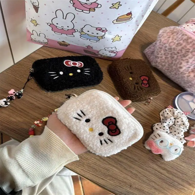 Hello Kitty Plush Coin Purse – Kawaii Teddy Fuzzy Mini Wallet with Zipper, Cartoon Bag Charm for Women Girls Coin Storage & Gift thumbnail 6