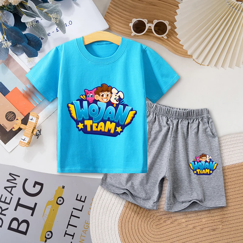 Wojan Teams T-shirt Shorts Set Kawaii Toddler Tops Fashion Round Neck Summer Casual Outdoor Wear Boy Birthday Clothes Gift Tees