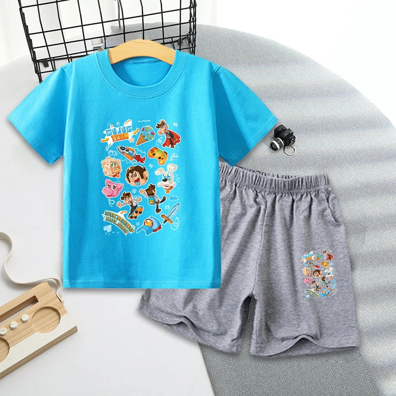 Wojan Teams T-shirt Shorts Set Kawaii Toddler Tops Fashion Round Neck Summer Casual Outdoor Wear Boy Birthday Clothes Gift Tees thumbnail 3