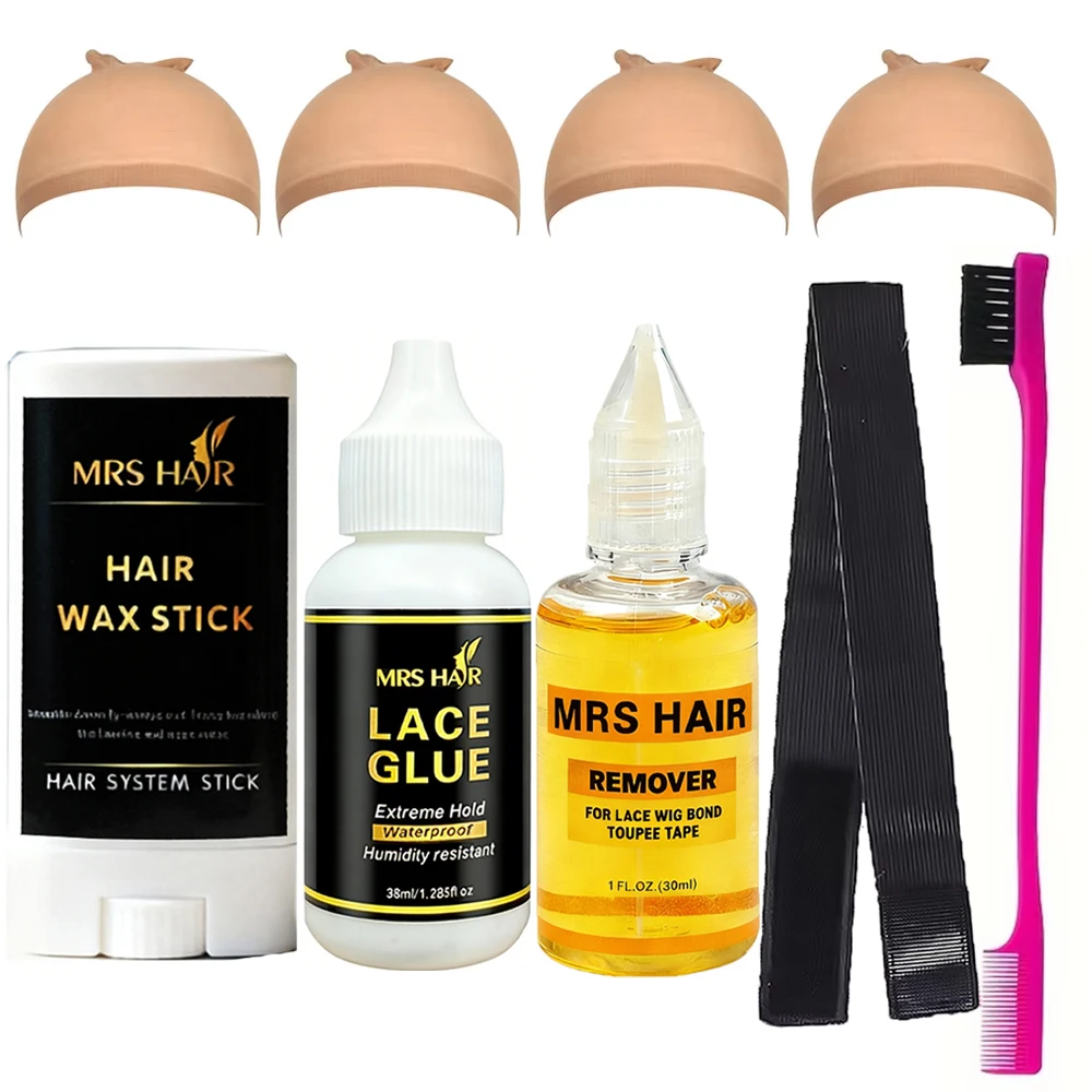 Wig Installation Kit Set With Everything 9Pcs HD Hair cap Lace Wig white Glue Hair Wax Stick remocer Edge Control brush Wig Band