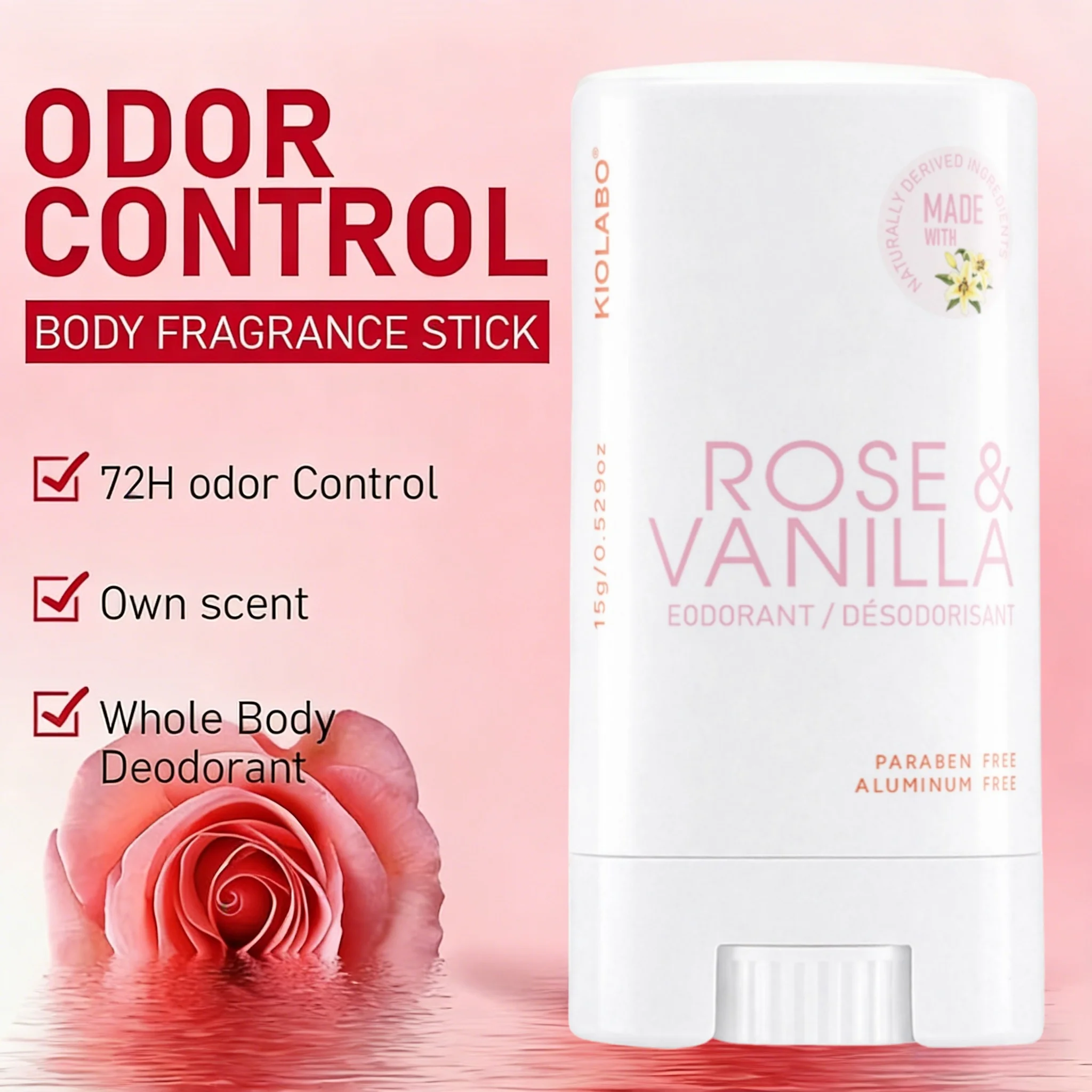 15g Rose Vanilla Deodorant Balm, 72H Fresh Scent, Whole Body & Underarm Use, Long Lasting Odor Protection thumbnail 2