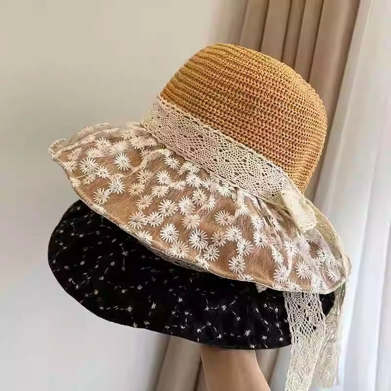 Summer Seaside Bow Beach Sun Hat Women Outdoor Travel Oversize Cap UV Protection Sea Beach Hat Wide Brim Sun Block Visor Hat thumbnail 4