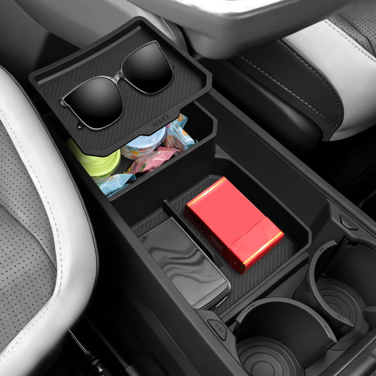 for Kia EV3 EV4 2024-2026 Center Console Layer Lower Storage Box Central Tray Organizer Car Interior Accessories Black thumbnail 2