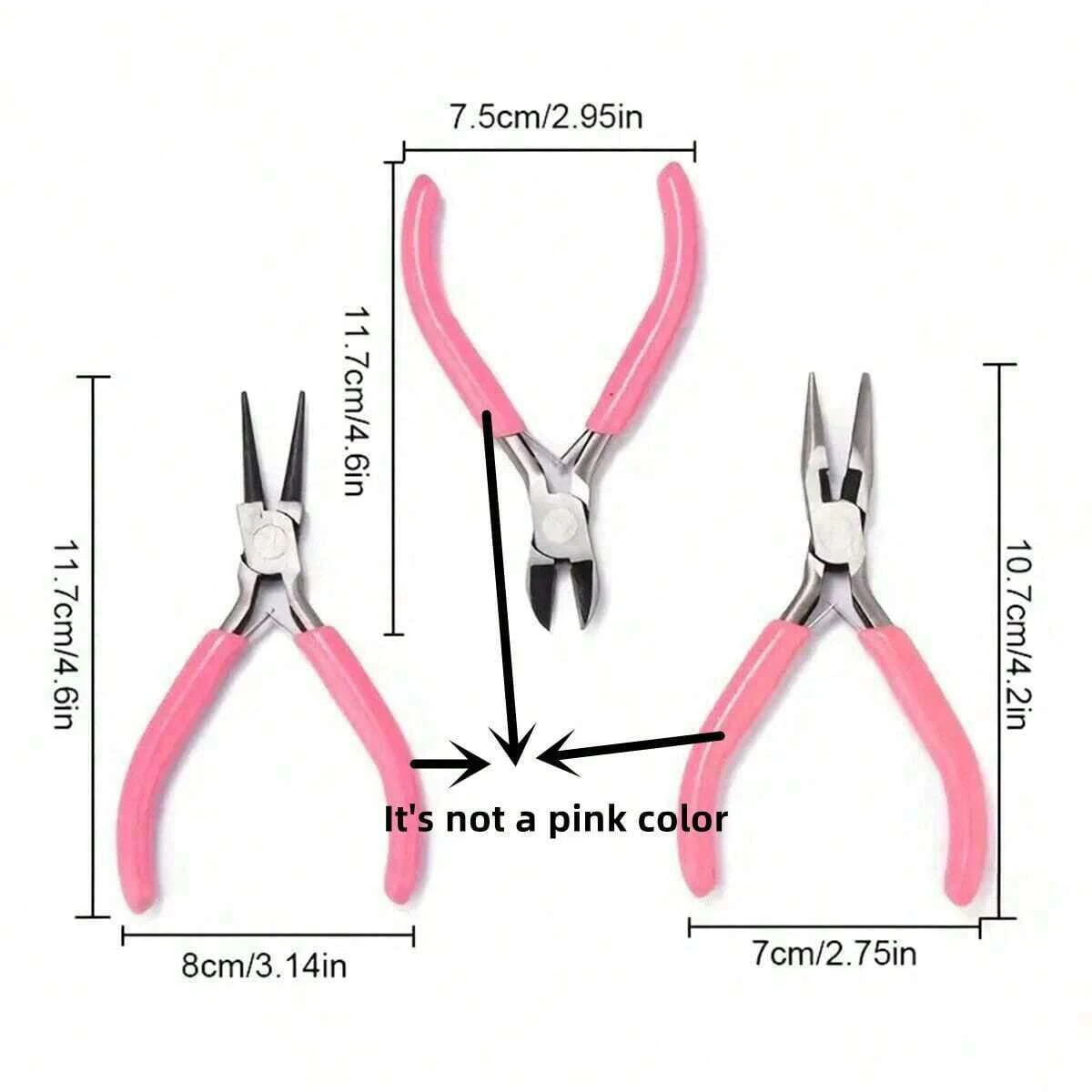 3pcs/1pcs Iron Pink Jewelry Pliers Tool Kit Includes Needle Round Wire Cutter And Curved Nose Pliers For Jewelry Making thumbnail 3