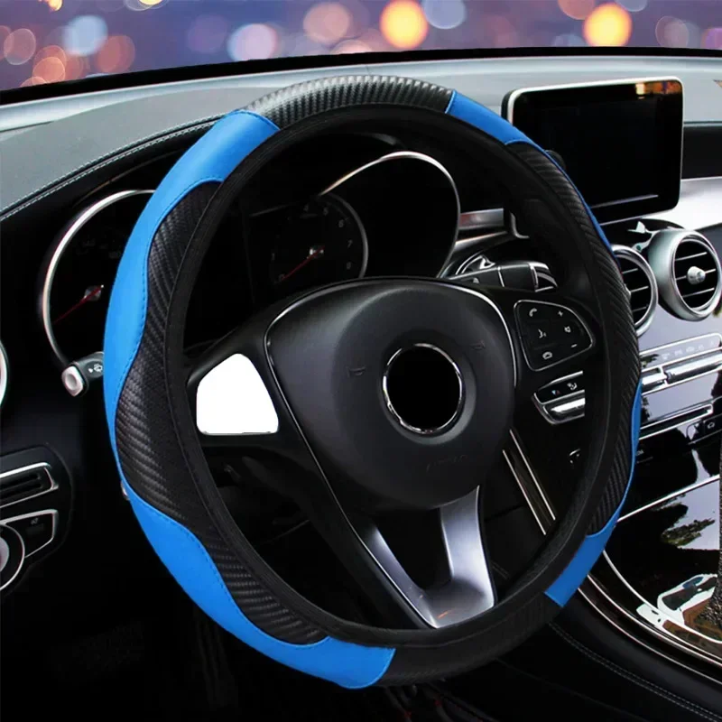 Car Steering Wheel Cover Breathable & Anti-Slip PU Leather Material with Carbon Fiber Automotive Interior Decoration thumbnail 3