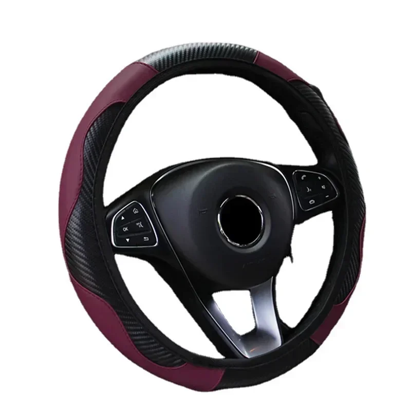 Car Steering Wheel Cover Breathable & Anti-Slip PU Leather Material with Carbon Fiber Automotive Interior Decoration thumbnail 6