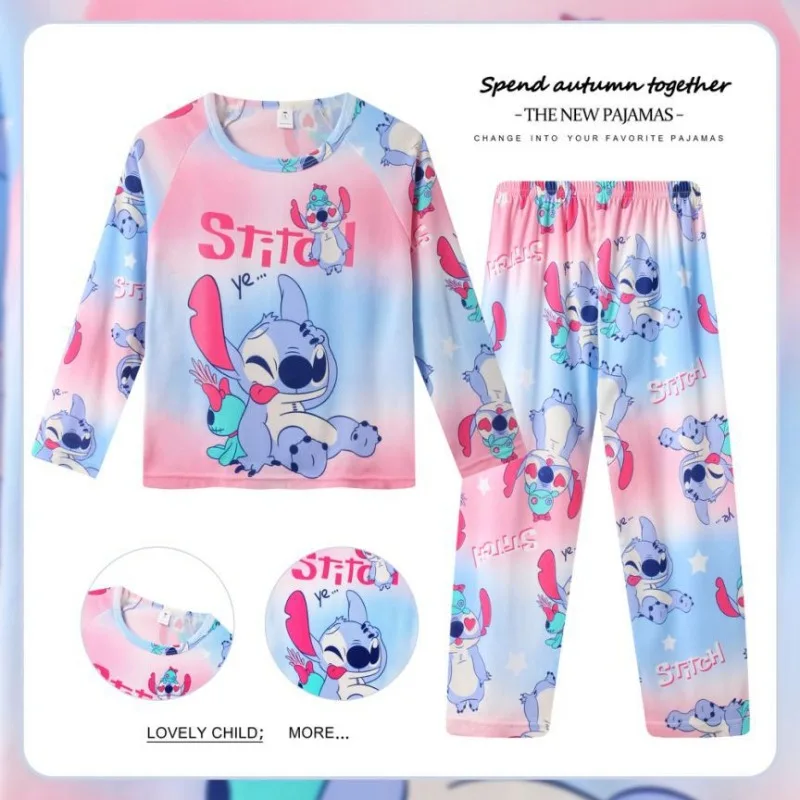 Cartoon Stitch Disney Child Clothing Sets Figure Boys Sleepwear Long Sleeved Pants Clothes Kids Home Pajamas Set Children'S Gift thumbnail 4