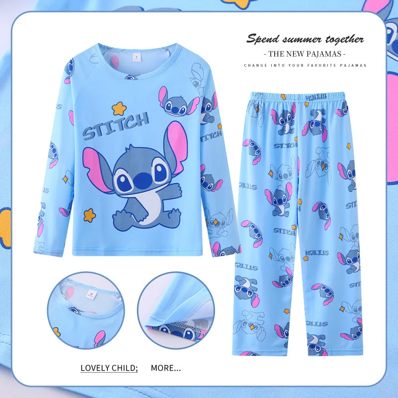 Cartoon Stitch Disney Child Clothing Sets Figure Boys Sleepwear Long Sleeved Pants Clothes Kids Home Pajamas Set Children'S Gift thumbnail 2
