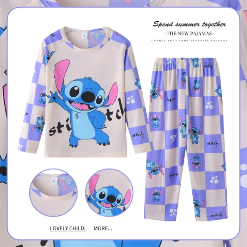 Cartoon Stitch Disney Child Clothing Sets Figure Boys Sleepwear Long Sleeved Pants Clothes Kids Home Pajamas Set Children'S Gift thumbnail 3