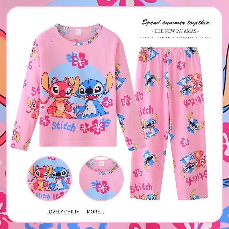 Cartoon Stitch Disney Child Clothing Sets Figure Boys Sleepwear Long Sleeved Pants Clothes Kids Home Pajamas Set Children'S Gift