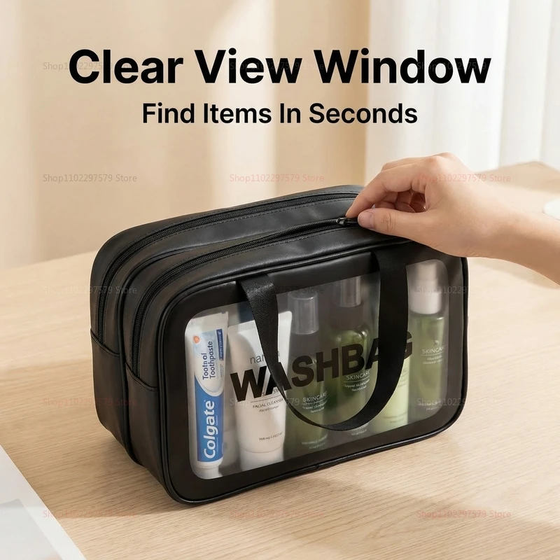 Dry-wet separation double transparent PU makeup bag portable washing bag cosmetic storage bag travel fitness swimming essentials thumbnail 6