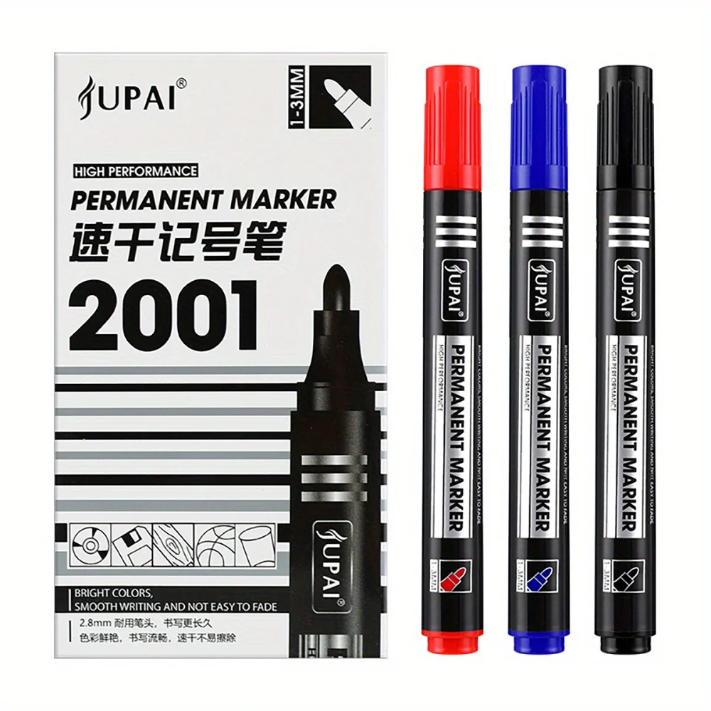 3 Pcs Set Black/Red/Blue Waterproofing Quick Drying Oil Marker Pen Art Dust-free Supplies Doodling Manga Drawing Stationery