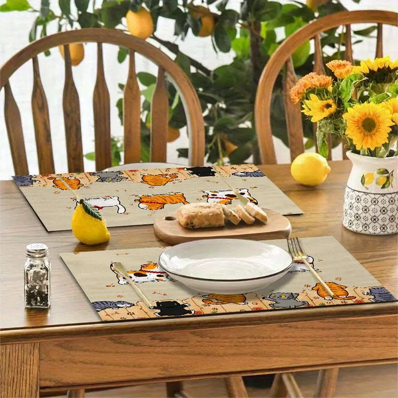 4Pcs, Cat-Themed Placemats, Best Placemats, Washable, Suitable for Holiday Parties, Home Decor, Kitchen Countertops, Rectangular Dining Rooms, Make Your Dining Room and Kitchen More Beautiful, Birthday Gifts and Housewarming Party Gifts for Family and Friends thumbnail 5