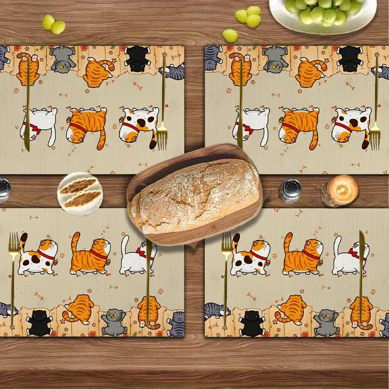 4Pcs, Cat-Themed Placemats, Best Placemats, Washable, Suitable for Holiday Parties, Home Decor, Kitchen Countertops, Rectangular Dining Rooms, Make Your Dining Room and Kitchen More Beautiful, Birthday Gifts and Housewarming Party Gifts for Family and Friends thumbnail 2