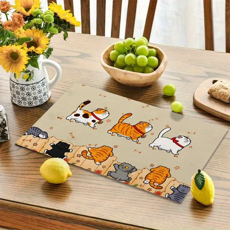 4Pcs, Cat-Themed Placemats, Best Placemats, Washable, Suitable for Holiday Parties, Home Decor, Kitchen Countertops, Rectangular Dining Rooms, Make Your Dining Room and Kitchen More Beautiful, Birthday Gifts and Housewarming Party Gifts for Family and Friends thumbnail 3