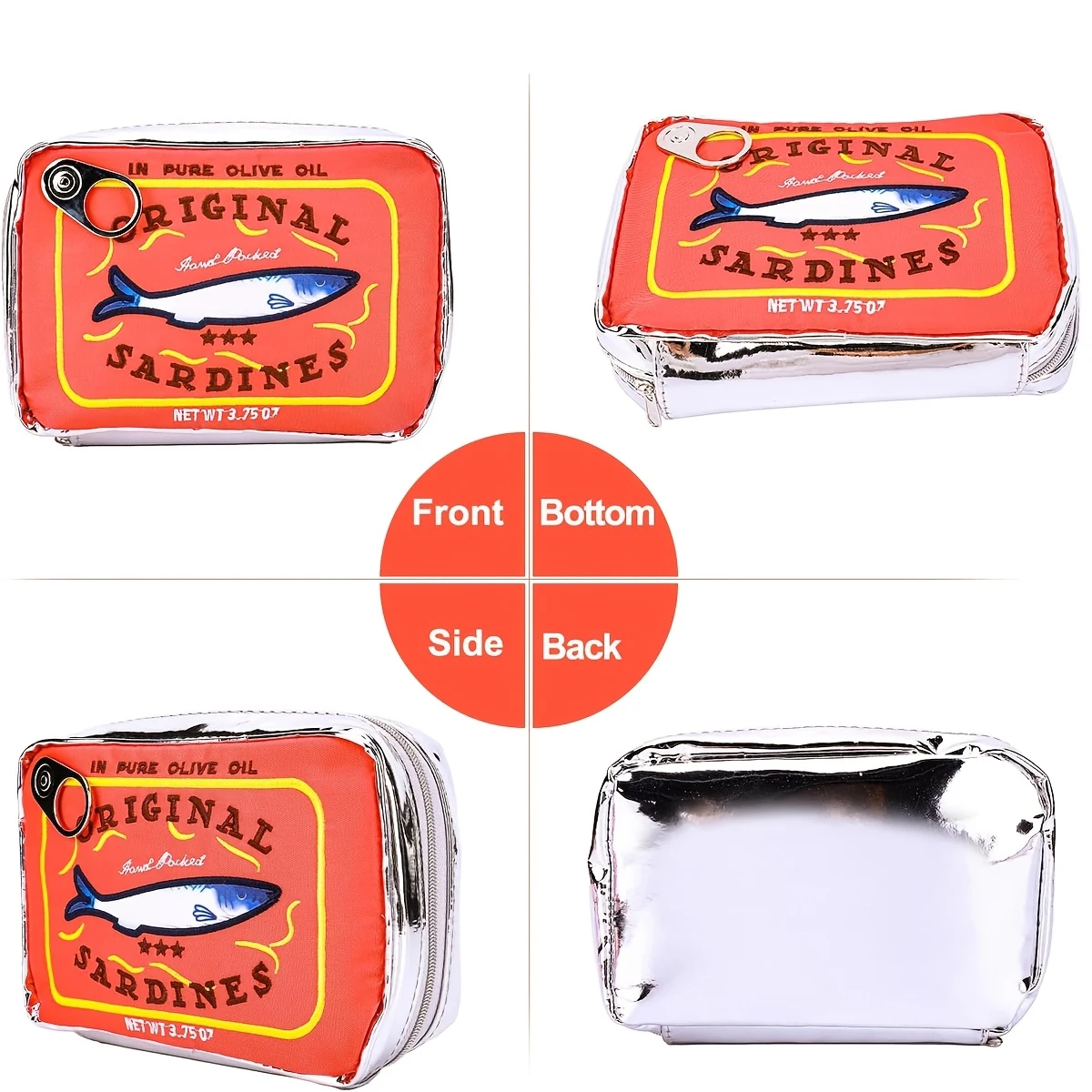 YANZAI Kawaii Canned Sardines Style Makeup Bag Cute Travel Cosmetic Bag Bath Wash Bag Creative Makeup Pouch Case Beauty Bag thumbnail 4