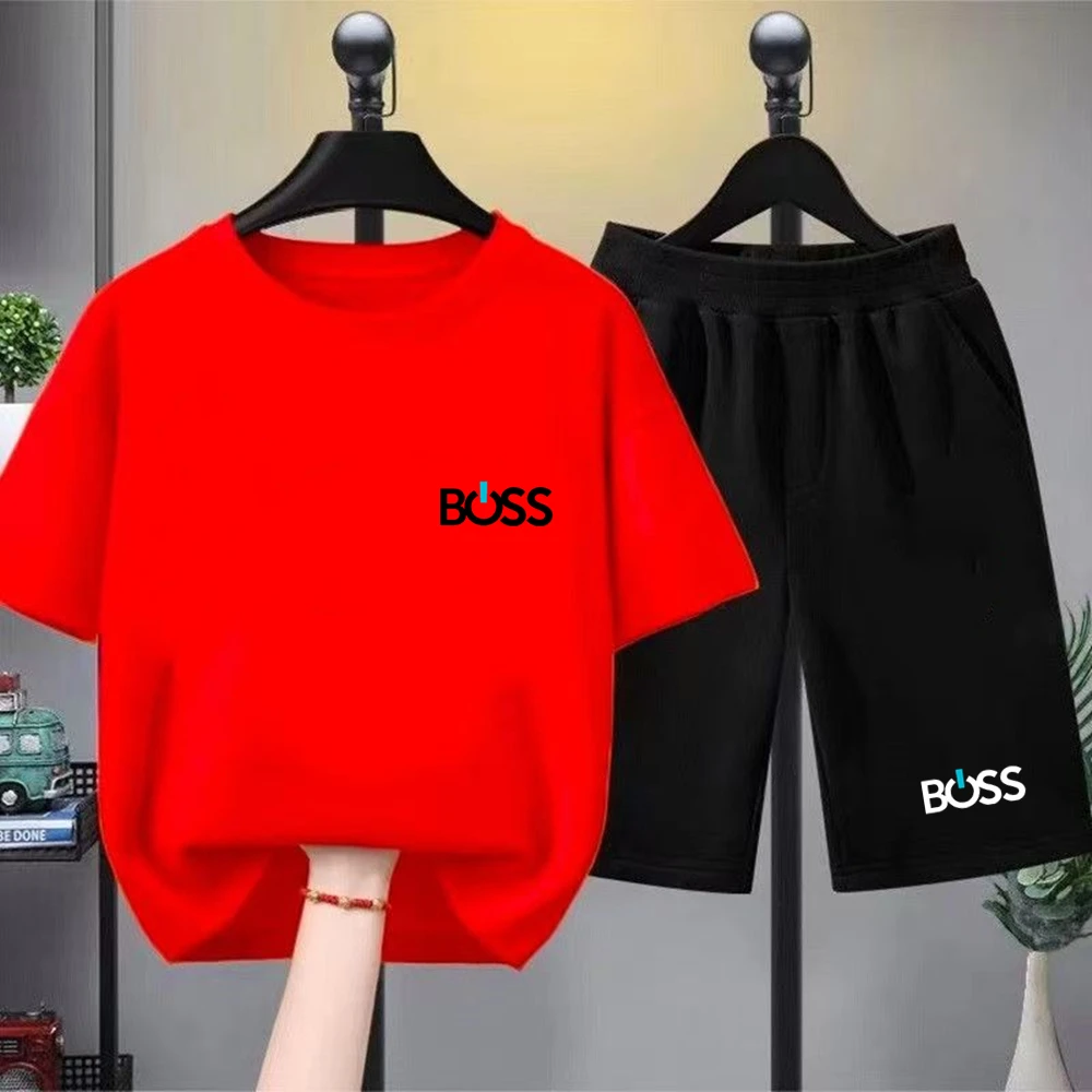 Child T-shirt Summer Short Sleeve Print Children Age 3-12 Girls boy Set white black Tshirt+Shorts 2pcs leisure fashion Kids Set thumbnail 3