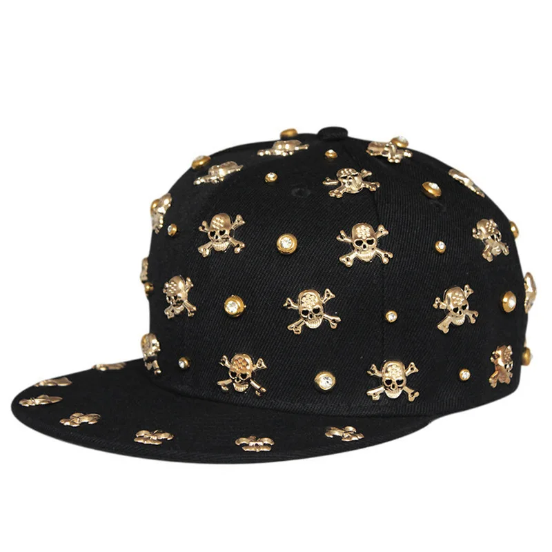 Handmade Punk Style Rivet Flat Cap Hip Hop Street Dance Baseball Cap Skeleton Cross Star Design Summer Sun Protection Hat thumbnail 4